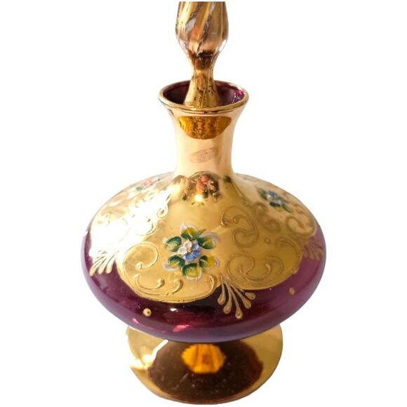 Ardalt Italy Perfume Bottle Amethyst Glass Stopper Lenwile Gold Painted Vintage. - Picture 6 of 16